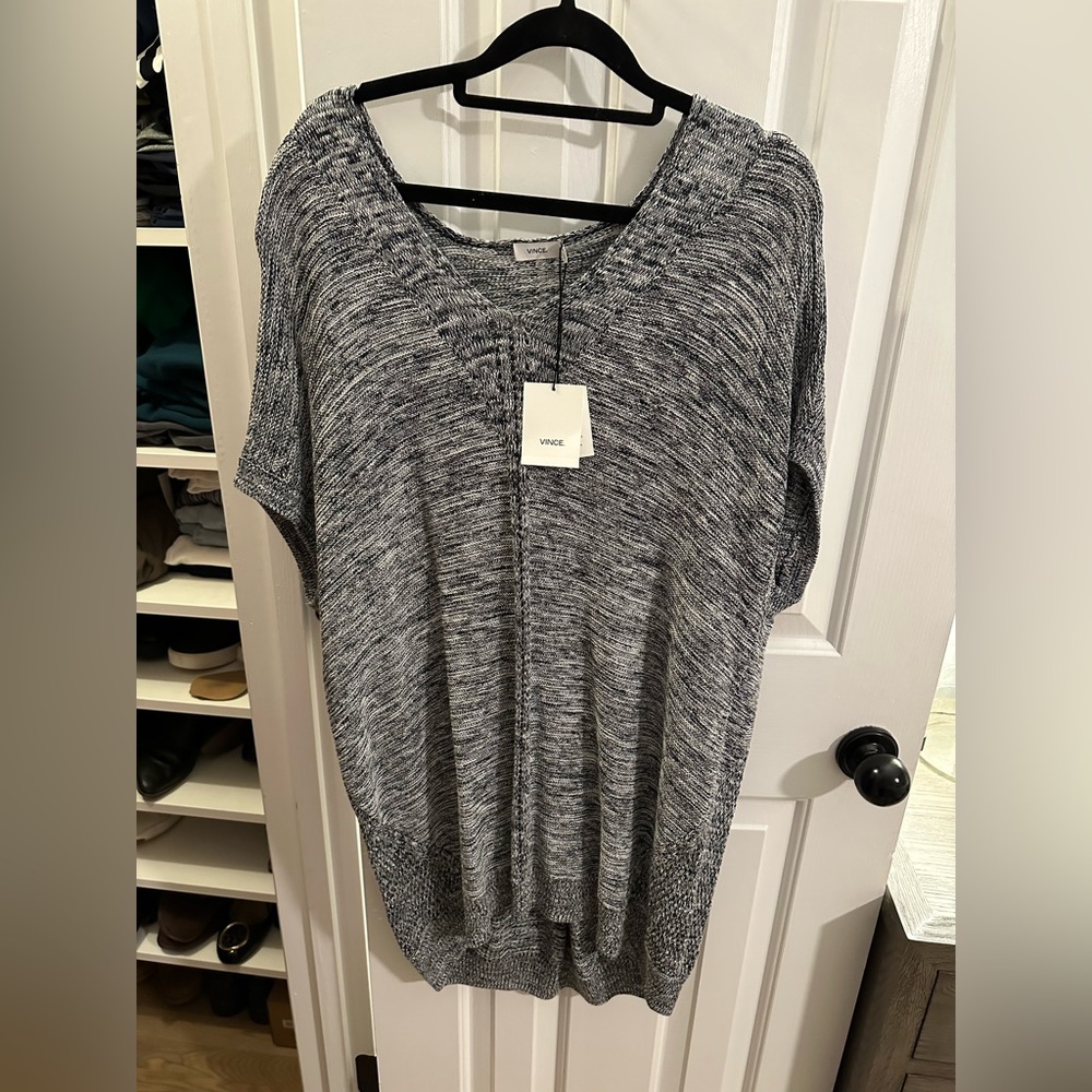 Vince Cap Sleeve V-Neck Sweater Top NWT XL